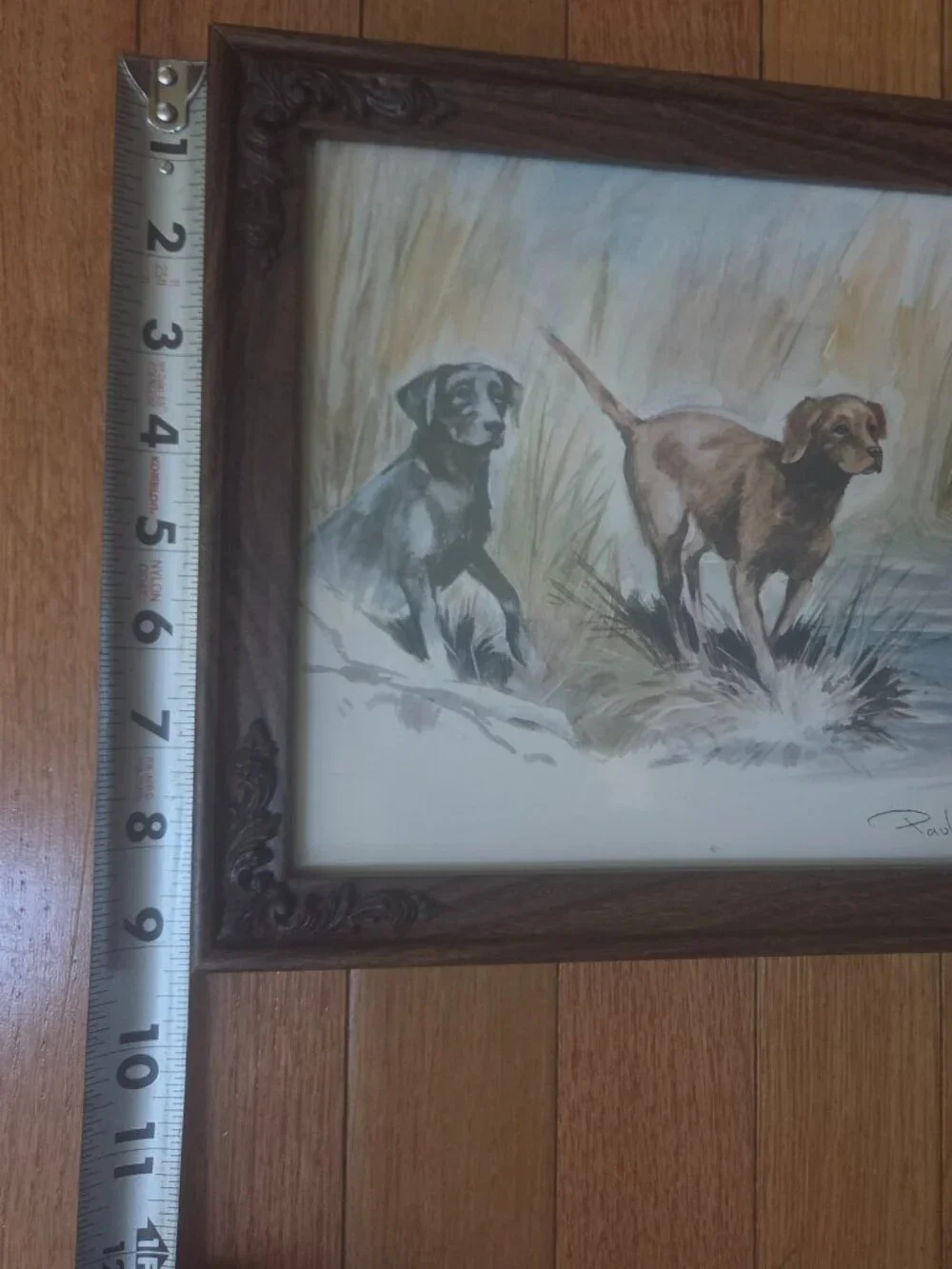 vintage framed watercolor print by artist Paul Whitney Hunter two sporting dogs